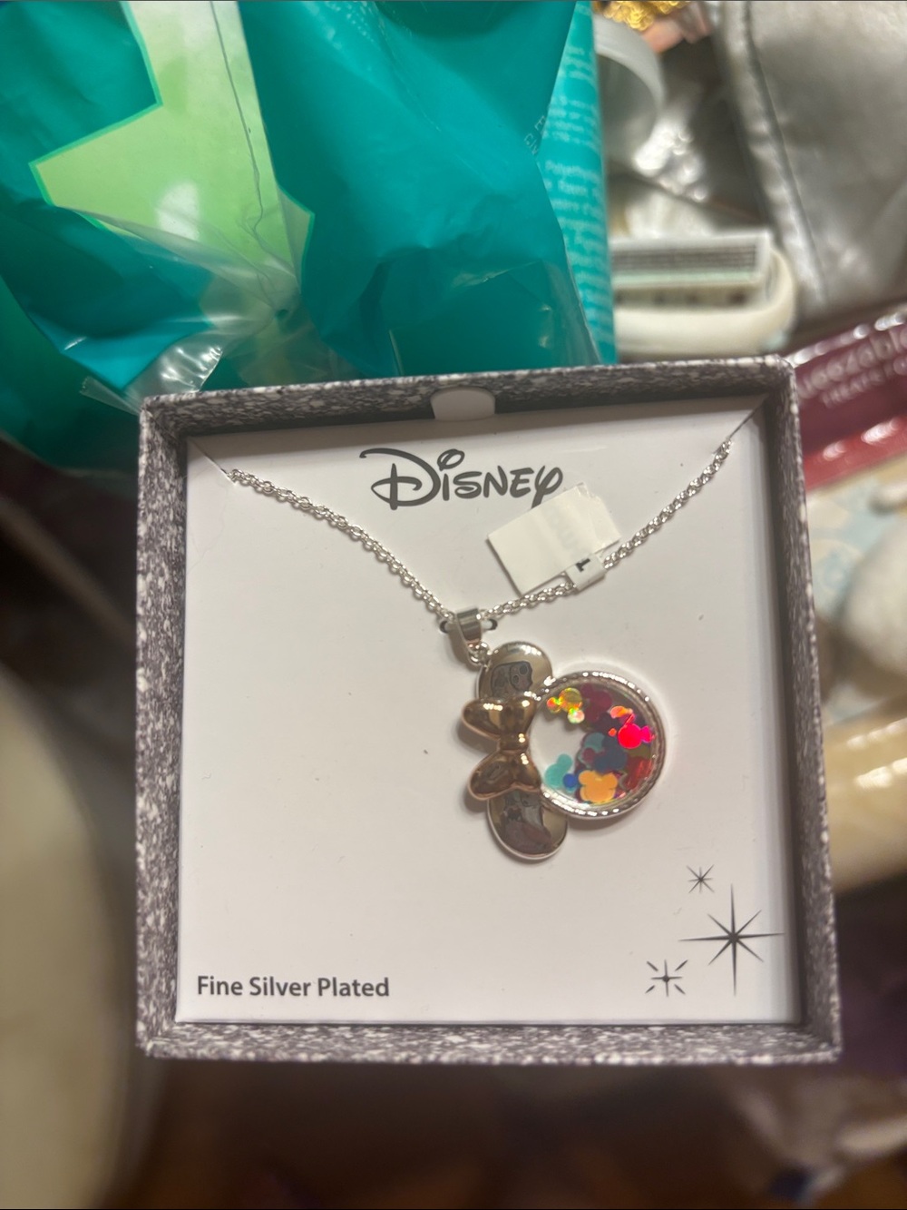 Disney Silver Plated Minnie  Confetti Pendant Necklace in Silver and Multicolor